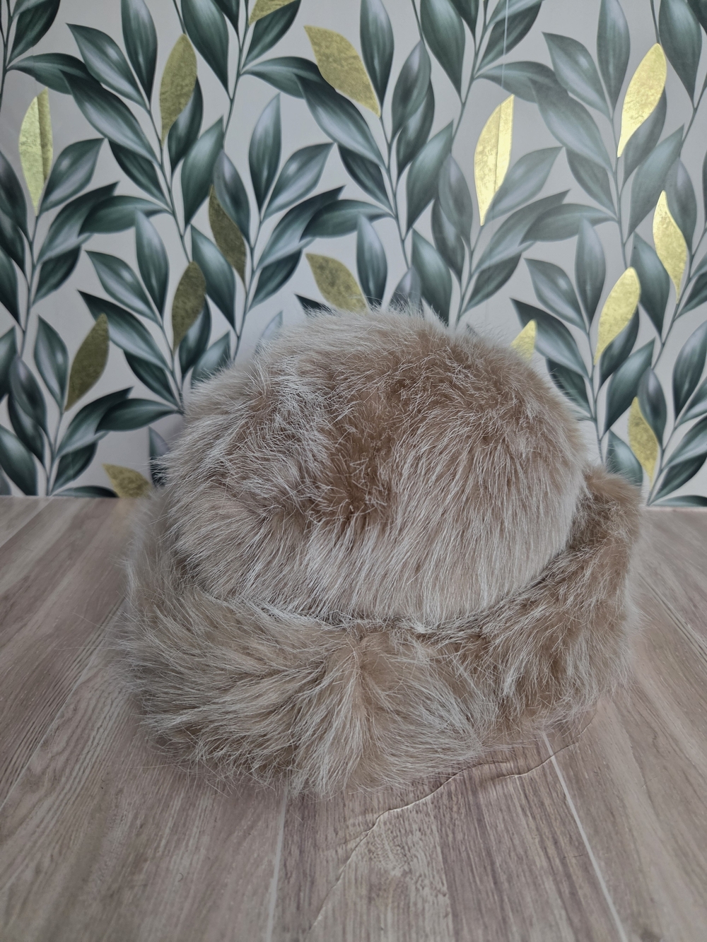 Vintage Faux Fur Pillbox Hat Cossack Toque Made in England Taupe Beige 7.5"
